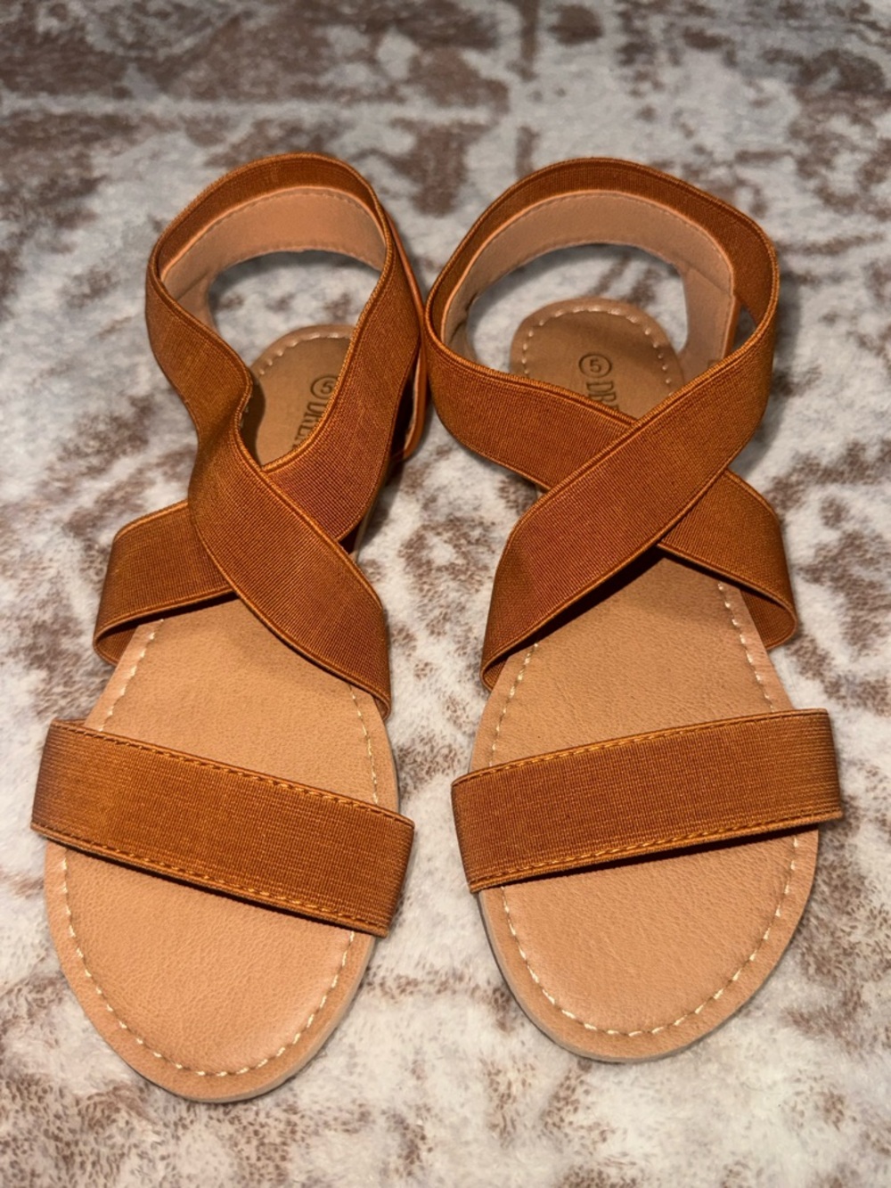 Dream Pairs Tan Brown Crisscross Elastic Strap Sandals